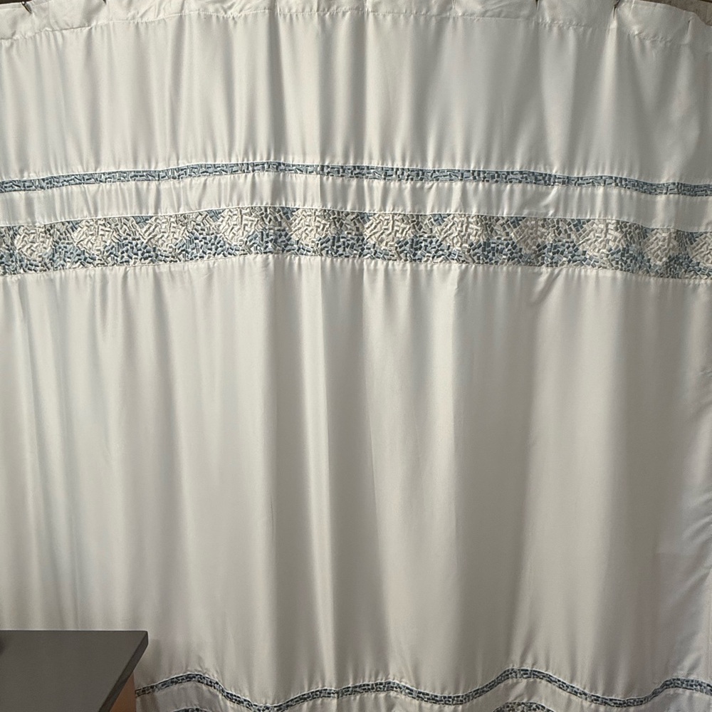 Elegant White and Blue Shower Curtain